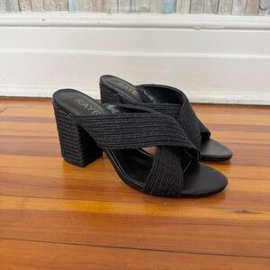 New Raye 10 Black Braided Crossover Jute Nix Block Heels Sandals Revolve $178